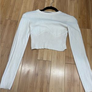 White Fox Boutique Cream Ribbed Bustier Bodysuit